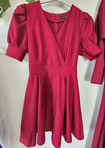 Bordo V Yaka Midi Klasik Elbise - Görsel 2