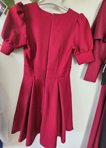 Bordo V Yaka Midi Klasik Elbise - Görsel 4