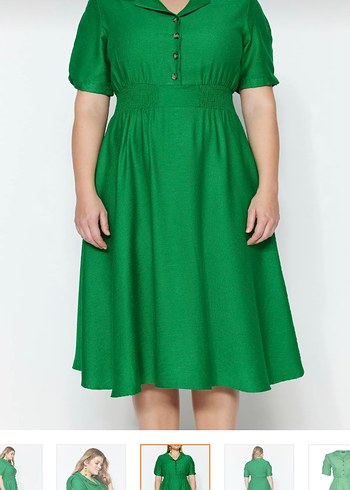 Yeşil Belden Lastikli Midi Kadın Elbise - Görsel 3