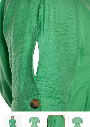 Yeşil Belden Lastikli Midi Kadın Elbise - Görsel 4