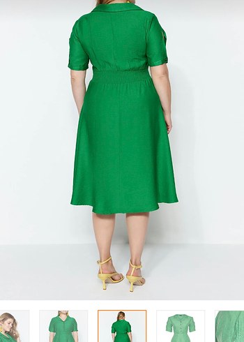 Yeşil Belden Lastikli Midi Kadın Elbise - Görsel 6