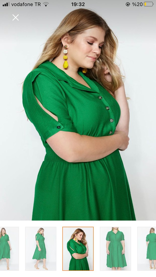 Yeşil Belden Lastikli Midi Kadın Elbise - Görsel 2