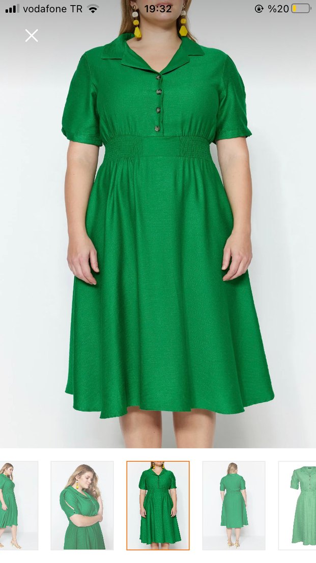 Yeşil Belden Lastikli Midi Kadın Elbise - Görsel 3