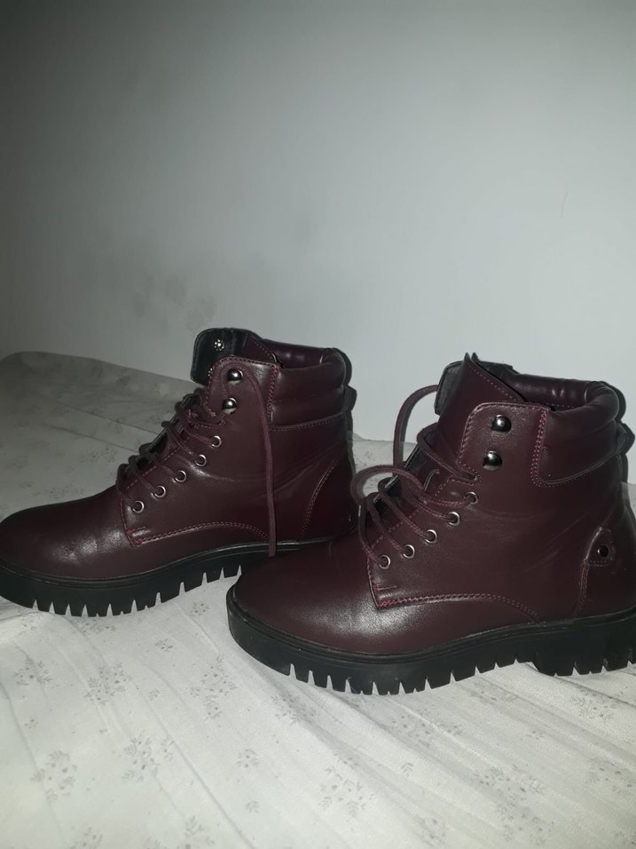 Bordo Deri Kadın Bot - Görsel 2