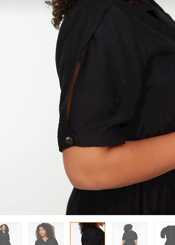 Siyah V Yaka Düğmeli Uzun Kadın Elbise - Görsel 3