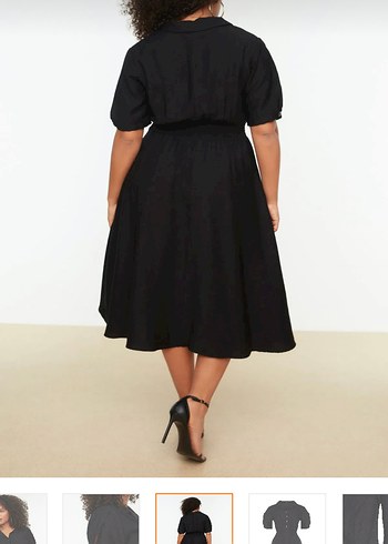 Siyah V Yaka Düğmeli Uzun Kadın Elbise - Görsel 4