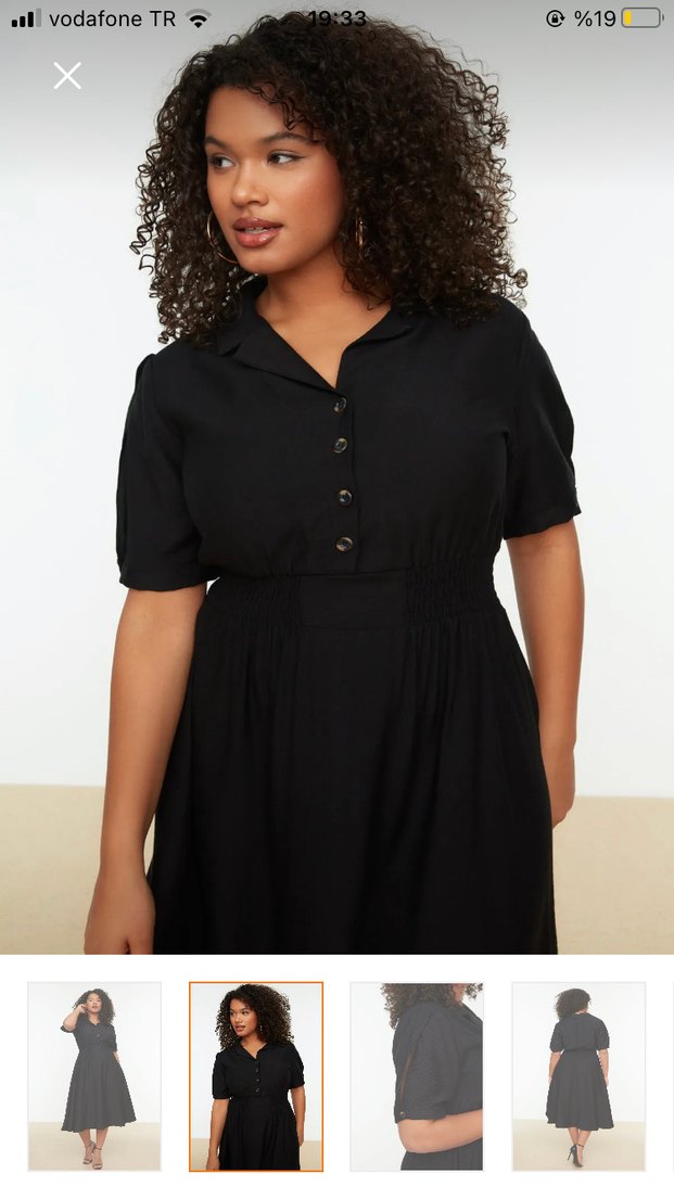 Siyah V Yaka Düğmeli Uzun Kadın Elbise - Görsel 2