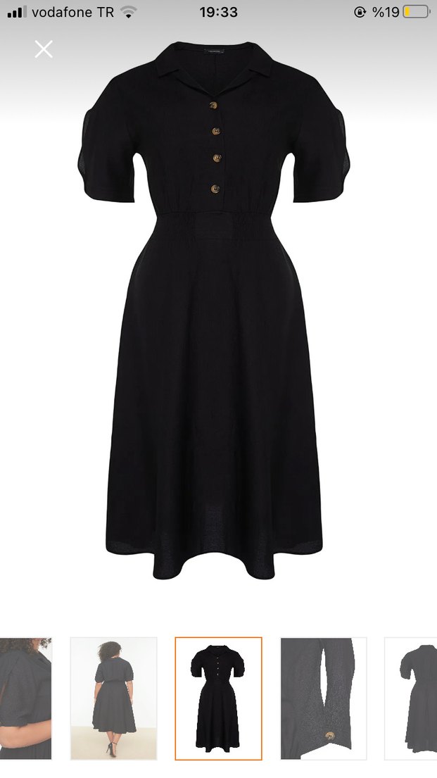 Siyah V Yaka Düğmeli Uzun Kadın Elbise - Görsel 5