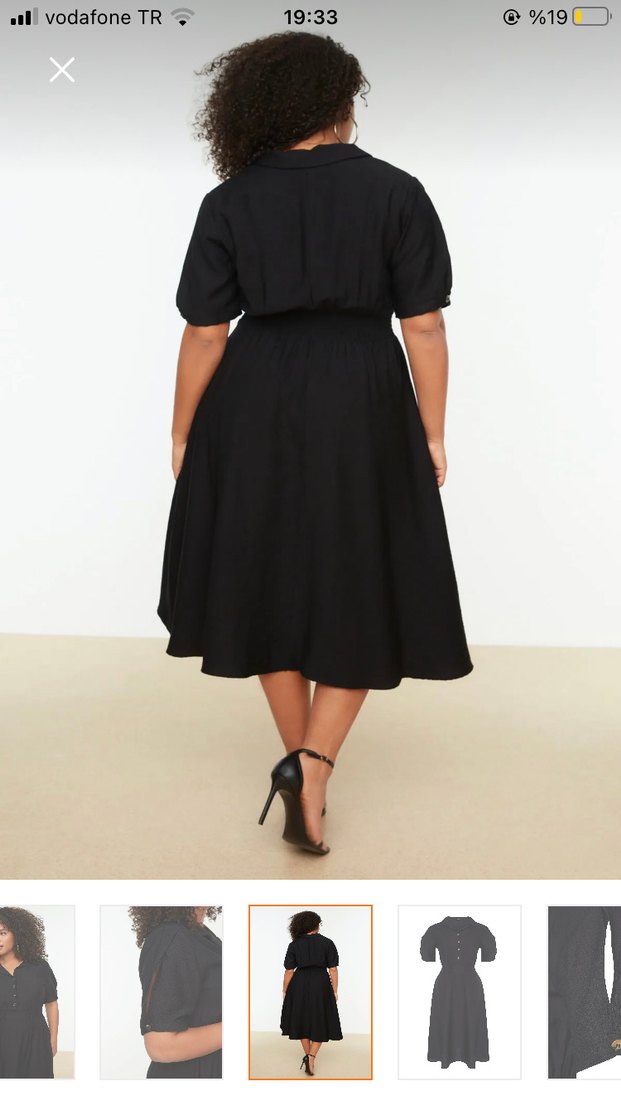 Siyah V Yaka Düğmeli Uzun Kadın Elbise - Görsel 4