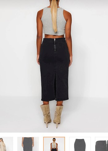 Siyah Midi Denim Kadın Etek - Görsel 5