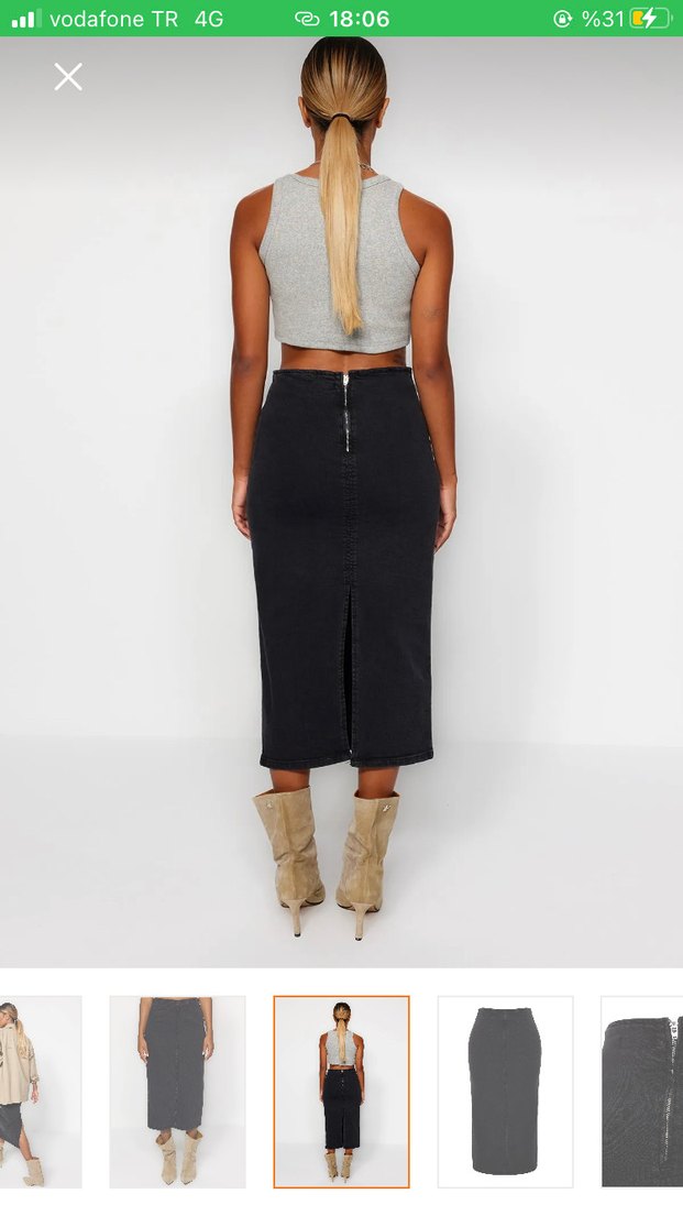 Siyah Midi Denim Kadın Etek - Görsel 5