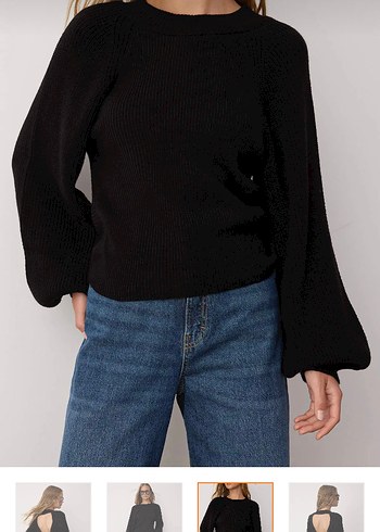 Siyah Örgü Sırt Dekolteli Kadın Kazak - Görsel 3