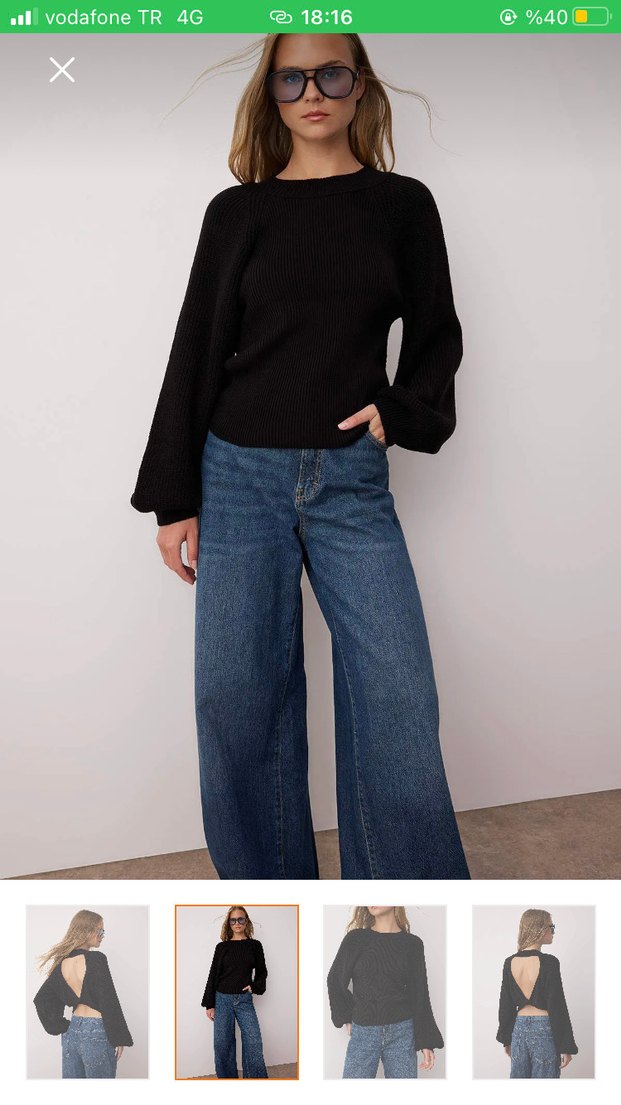 Siyah Örgü Sırt Dekolteli Kadın Kazak - Görsel 2