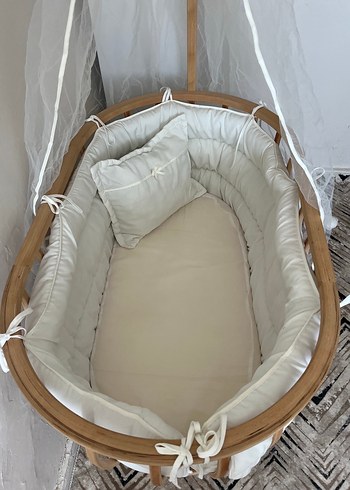 Ahşap sallanabilir ve tekerlekli sepet beşik - Görsel 3