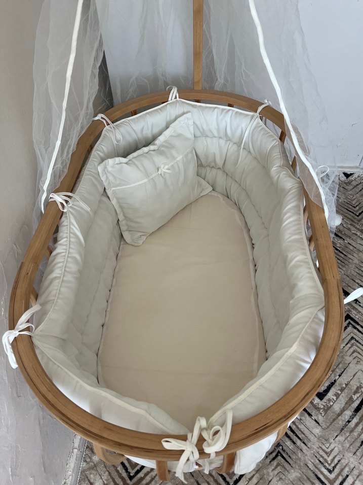 Ahşap sallanabilir ve tekerlekli sepet beşik - Görsel 3