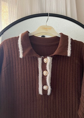 Kahverengi Örgü Kadın Uzun Elbise - Görsel 2