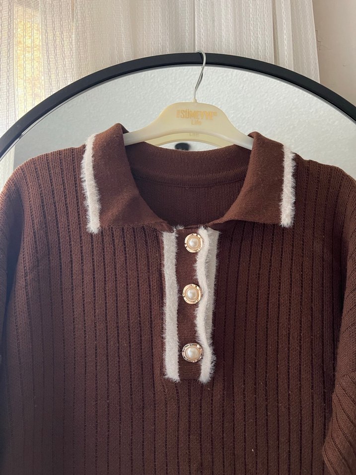 Kahverengi Örgü Kadın Uzun Elbise - Görsel 2