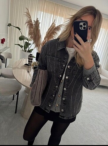Zara Zara Taş Detaylı Denim Gömlek Ceket