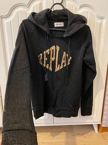 Replay simli siyah sweatshirt hoodie s 36 beden