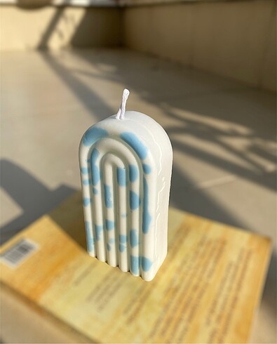 Gökkuşağı bulut desenli mavi beyaz soya wax mum - Görsel 3