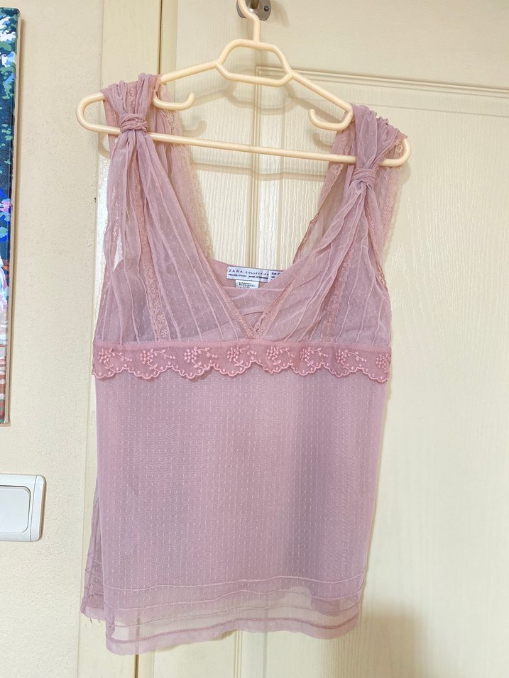 Zara pudra pembe bluz L 40 beden - Görsel 4