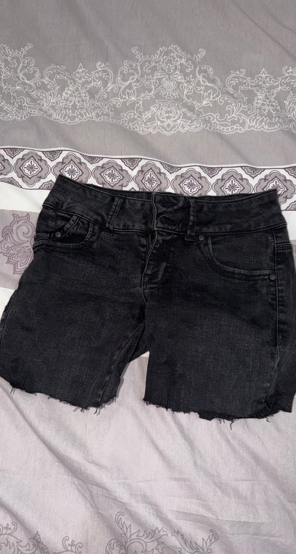 Düğmeli Siyah Mini Denim Şort vintage - Görsel 2