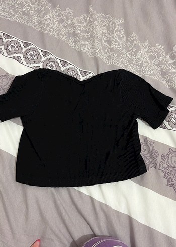 Siyah Kısa Kollu Crop Top - Görsel 2