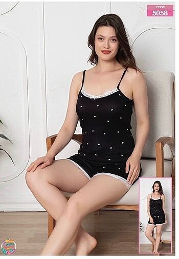m Beden siyah Renk Bayan askılı şortlu pijama takımı