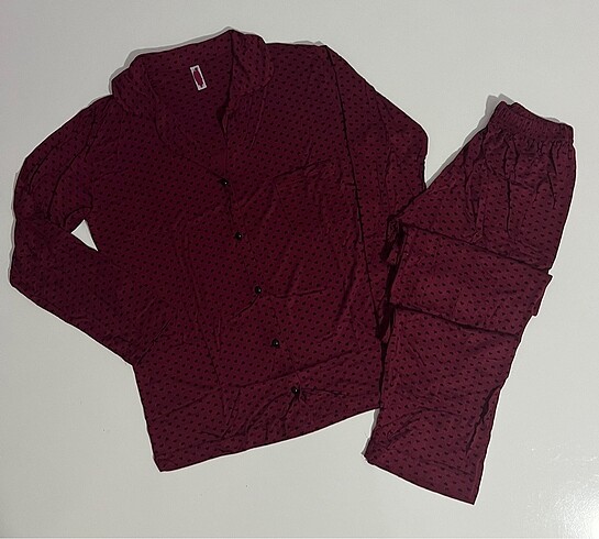 48 Beden Kalpli düğmeli uzun kol büyük beden pijama takımı