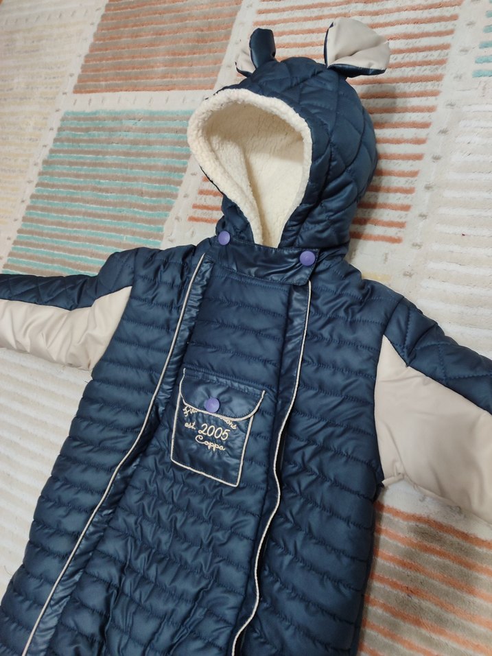 Koyu Mavi Erkek Bebek Kürklü Tulum - Görsel 2