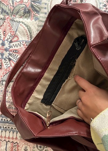 Bordo Deri Büyük Shopper Çanta - Görsel 3