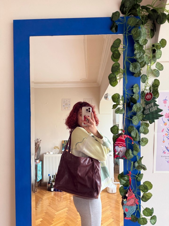 Bordo Deri Büyük Shopper Çanta - Görsel 2