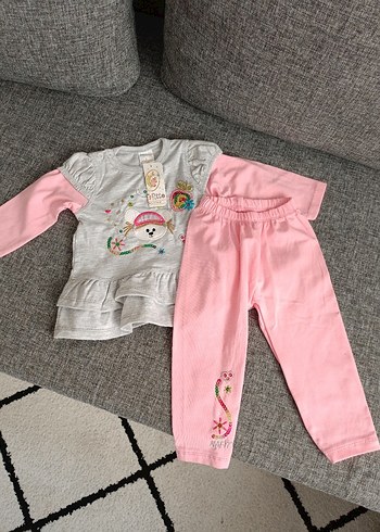 Pembe Nakışlı Payetli Bebek Kız Takımı