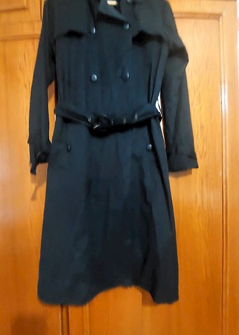 Siyah Kemerli Uzun Kadın Trençkot - Görsel 10