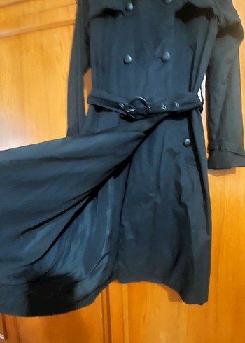 Siyah Kemerli Uzun Kadın Trençkot - Görsel 11