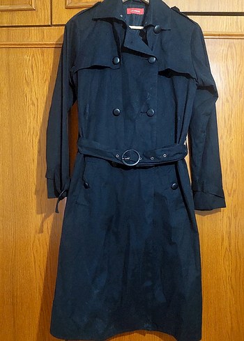 Siyah Kemerli Uzun Kadın Trençkot - Görsel 9