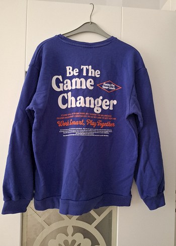 Kadın Mavi Baskılı Salaş Sweatshirt - Görsel 3