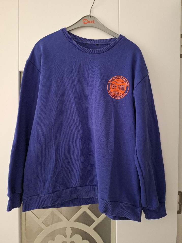 Kadın Mavi Baskılı Salaş Sweatshirt - Görsel 2