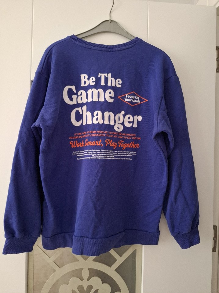 Kadın Mavi Baskılı Salaş Sweatshirt - Görsel 4