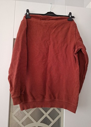 Kırmızı Kadın Sweatshirt, Yuvarlak Yaka, Salaş Kesim - Görsel 4