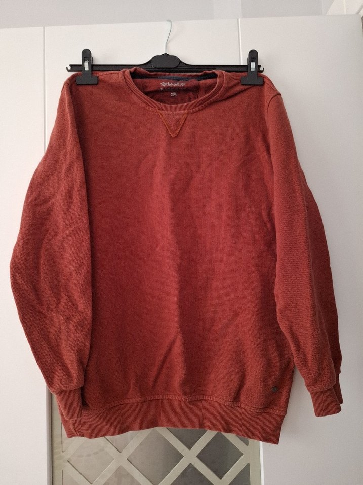 Kırmızı Kadın Sweatshirt, Yuvarlak Yaka, Salaş Kesim - Görsel 2