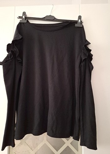 Siyah Fırfırlı Uzun Kollu Bluz - Görsel 3