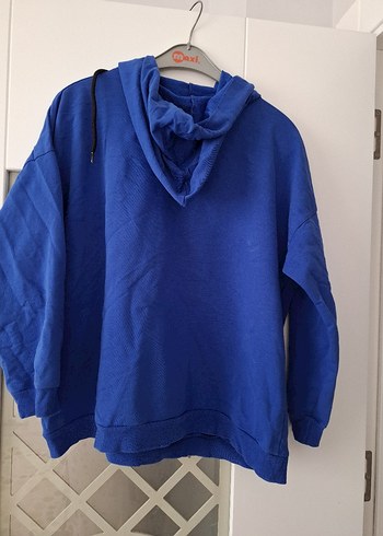 Kapüşonlu, Kuşaklı Mavi Sweatshirt - Görsel 6