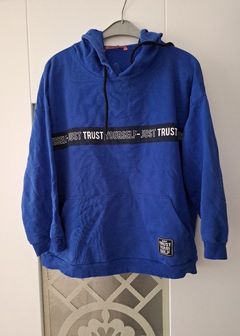 Kapüşonlu, Kuşaklı Mavi Sweatshirt - Görsel 3