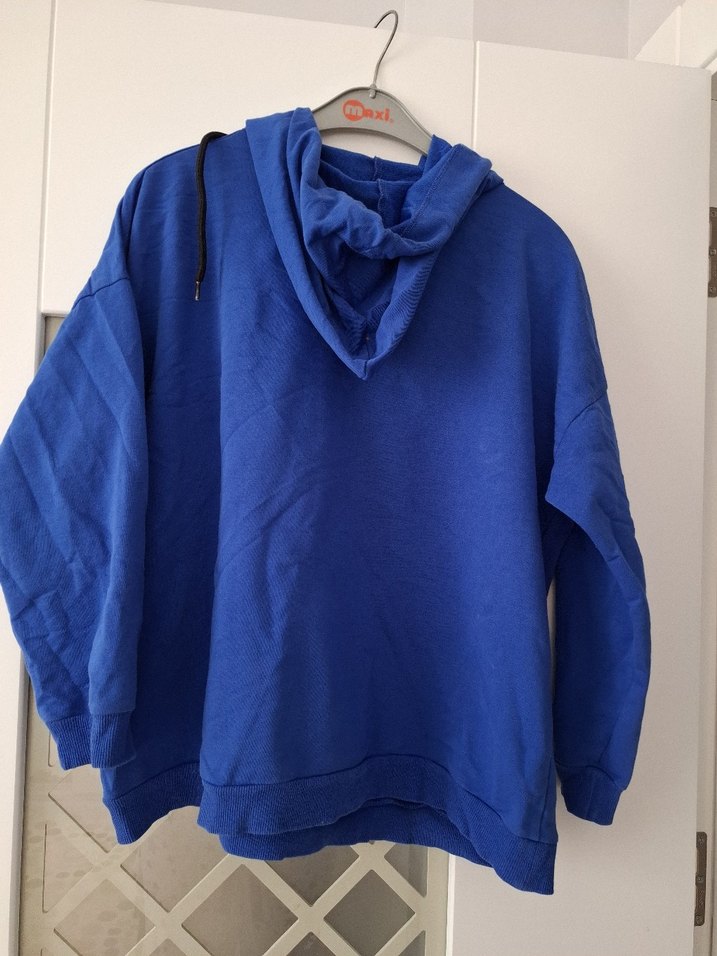 Kapüşonlu, Kuşaklı Mavi Sweatshirt - Görsel 5