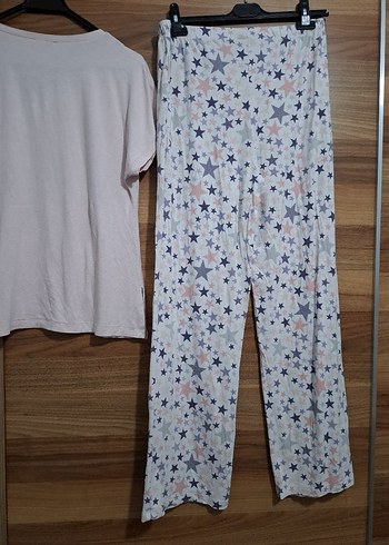 Bağcıklı Yıldız Desenli Gri Beyaz Pijama Takımı - Görsel 4