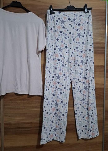 Bağcıklı Yıldız Desenli Gri Beyaz Pijama Takımı - Görsel 5