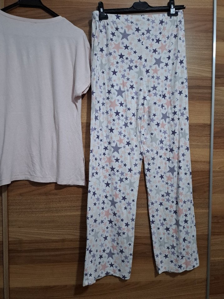 Bağcıklı Yıldız Desenli Gri Beyaz Pijama Takımı - Görsel 4