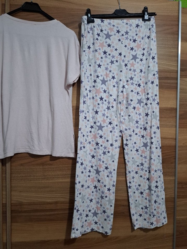 Bağcıklı Yıldız Desenli Gri Beyaz Pijama Takımı - Görsel 5