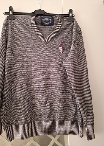 Gri V Yaka Örgü Erkek Kazak - Görsel 2